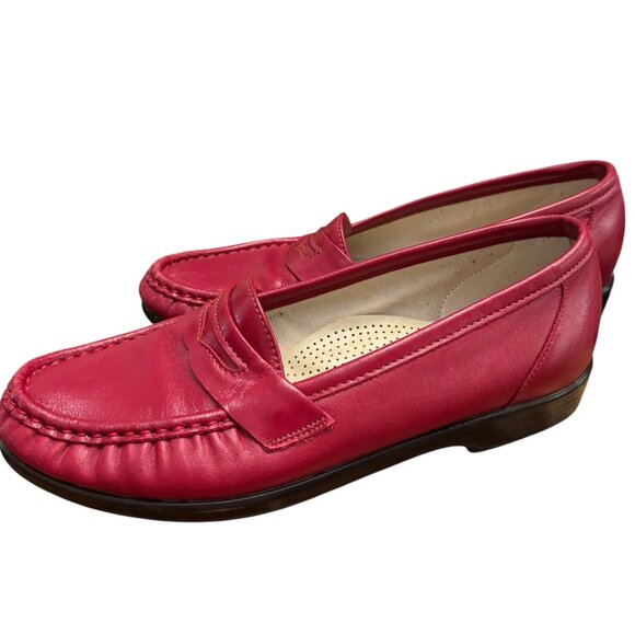 SAS Tripad Comfort Red Leather Penny Loafers Size 7 M Slip On Casual Shoes - Picture 3 of 12